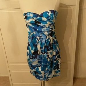 ✅Xoxo Blue Floral Tube Strapless Mini Dress Large Tropical Hawaii